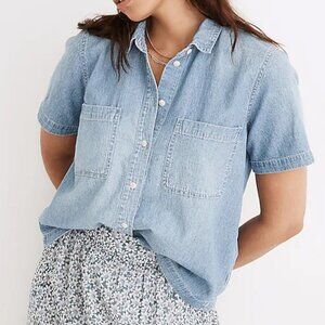 MADEWELL Denim Short-Sleeve Button-Up Shirt in Brickton Wash